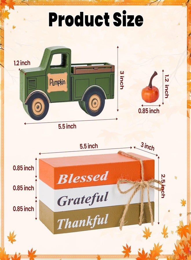 Olanrun Thanksgiving Decorations, 9 Pcs Handicrafts Wooden Thanksgiving Table Decor with 3 Books, 3D Truck, 5 Pumpkins for Indoor Office Home Table Centerpieces Kitchen Tiered Tray Mantel, Fall Decor - Image 2